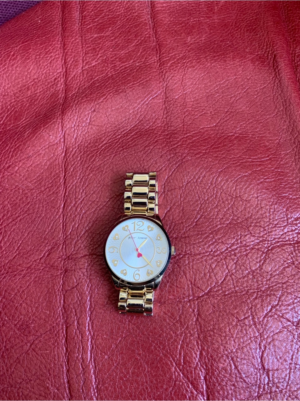 Betsey Johnson Gold-Tone Bracelet Watch with Cream Dial and Red Second Hand